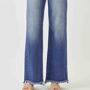 Risen Curvy Size High-Rise Wide Leg Frayed Hem Jeans